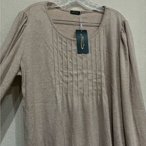 Chic Beige Pleated Long Sleeve Top